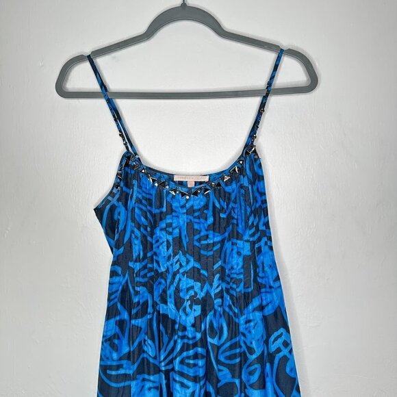 Rebecca Taylor Paris Hilton Coachella Silk Maxi Blue & Gray Dress Size 10 - Picture 4 of 8